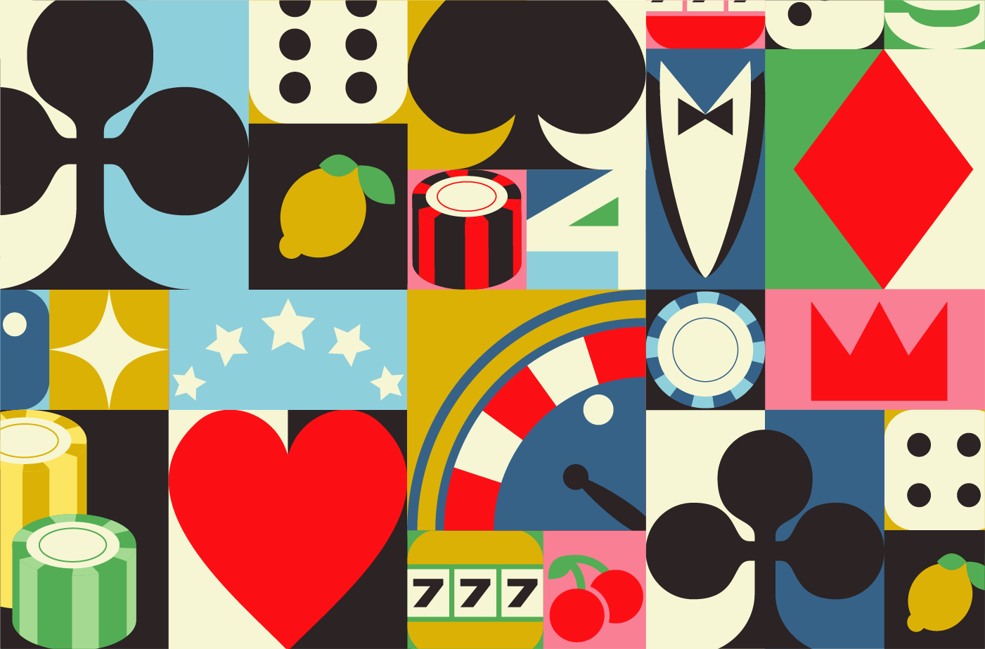 Collage of common poker and casino symbols 